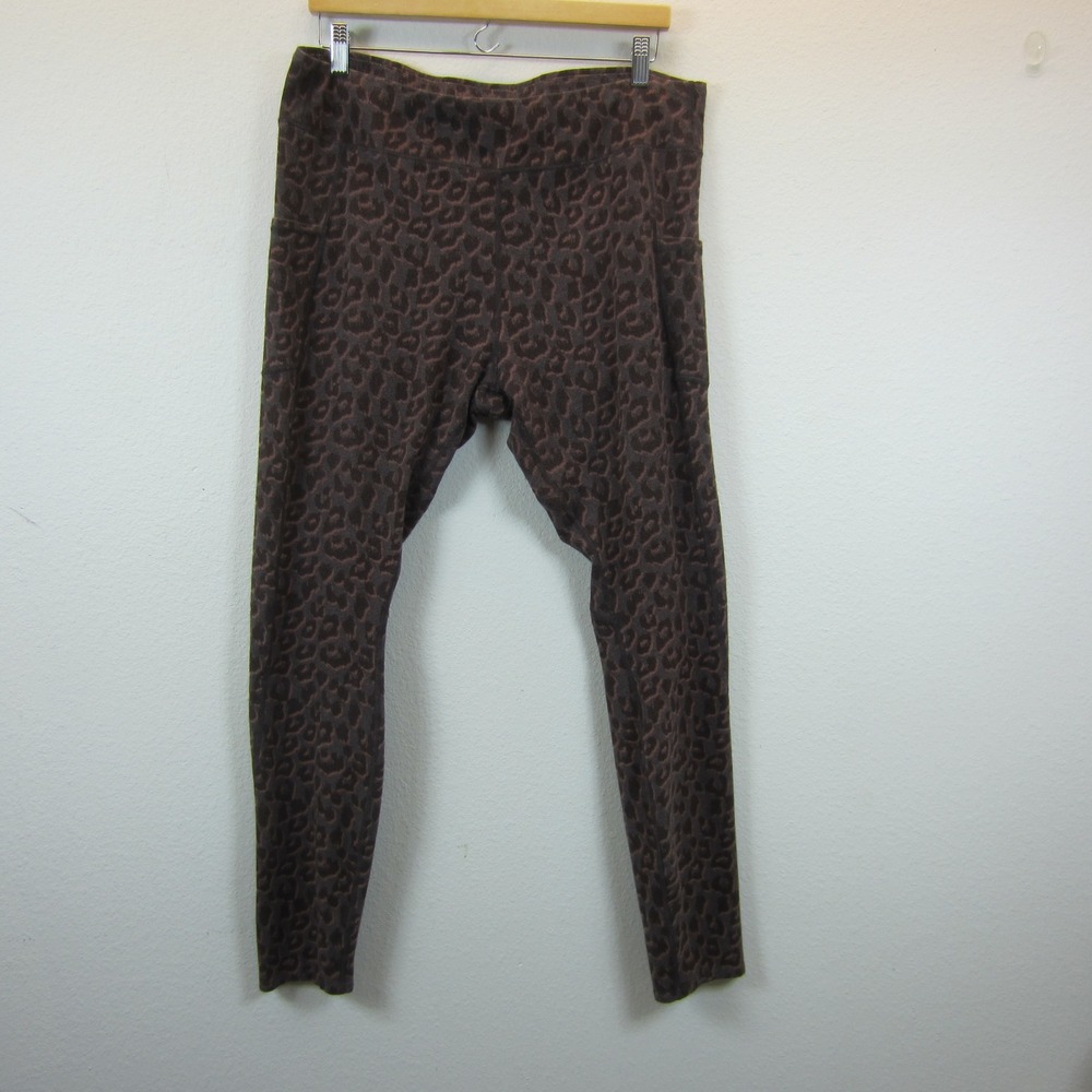 Pact Leggings Womens XXL Brown Leopard Organic Cotton Pockets Pull on ‎ Gym Yoga